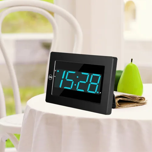 Vista 3 de Reloj de pared digital con pilas, pantalla LED, reloj despertador digital con pilas, brillo ajustable, 12/24 horas