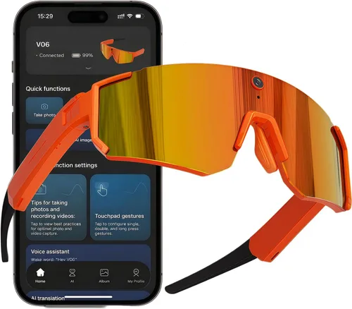 Vista 11 de Gafas de sol inteligentes Sport AI con cámara POV 4K (negro/azul hielo) Audio y video, traducción en tiempo real, asistente de voz AI