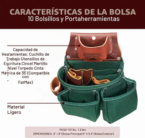 Vista 3 de Occidental Leather OxyLights 3 Pouch Tool Bag with Tape Holder