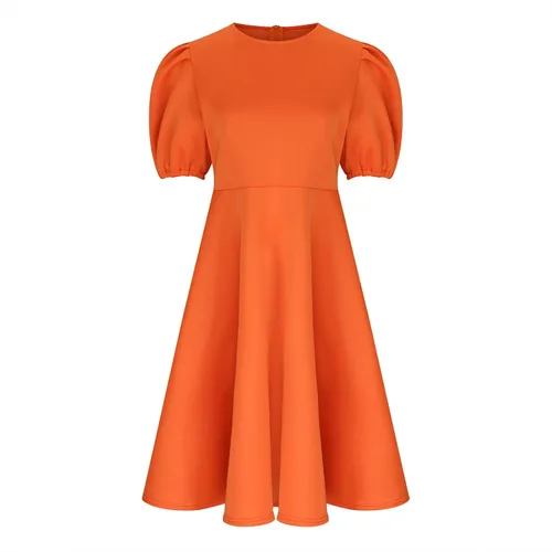 Vista 3 de Uillui Vestido de talla grande para mujer, manga burbuja, cintura cónica, vestido acampanado con vuelo, vestido formal de cóctel, fiesta