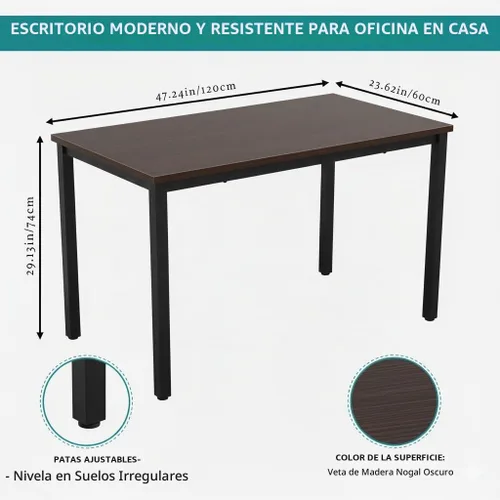 Vista 2 de Escritorio grande de madera para computadora de 47 pulgadas, escritorio de estilo moderno y simple para oficina en casa, dormitorio, escritorio