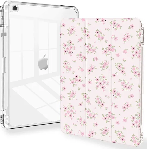 Vista 9 de Feams Funda para iPad de 9ª generación, funda triple para iPad 10.2, cubierta trasera transparente con soporte para lápiz y apagado Ángel