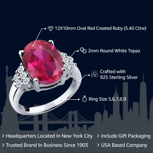 Vista 2 de Gem Stone King Anillo de compromiso de plata de ley 925 con rubí rojo y topacio blanco creado para mujer