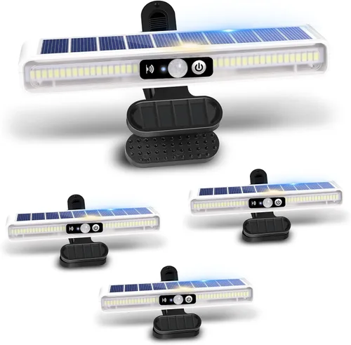 Vista 13 de Luces solares de movimiento con clip para exteriores, impermeables, paquete de 2 luces con sensor de movimiento para exteriores con 36 LED, 3000 K