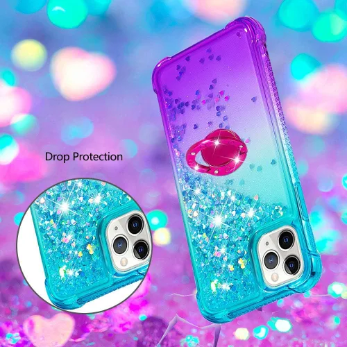 Vista 4 de Asuwish Funda de teléfono para iPhone 11 Pro 5.8 con protector de pantalla y soporte para anillo, brillante, líquido, transparente, híbrida, a