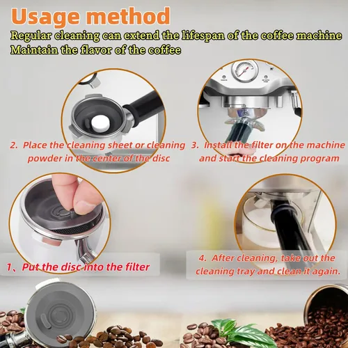 Vista 3 de Disco de limpieza espresso para máquina de café espresso Ninja y Breville, tabletas de limpieza de disco de retrodescarga de silicona compatibles