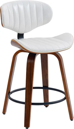 Vista 19 de Juego de 2 taburetes de bar de 24 pulgadas, de piel sintética, de madera curvada, giratorios, altura de mostrador, sillas modernas de barra