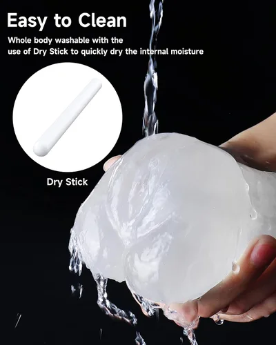 Vista 2 de Masturbador masculino 3 en 1 realista, coño de bolsillo y barra de secado, juguete sexual masculino de doble extremo, lengua en la boca, vagina