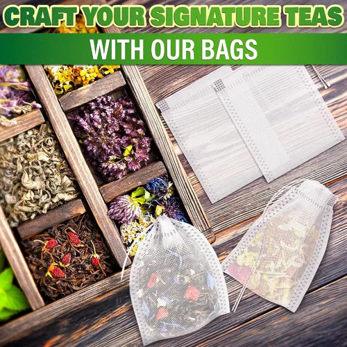 Vista 8 de 400 bolsas de té desechables para té de hojas sueltas, bolsas de té reutilizables de 3.62 x 2.76 pulgadas hechas de material no tejido sin