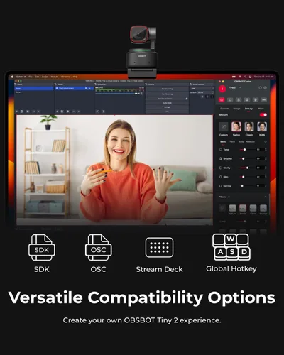 Vista 8 de OBSBOT Tiny 2 - Cámara web 4K con control de voz PTZ, seguimiento por IA en modos múltiples y enfoque automático, cámara web con sensor de 1/1.5