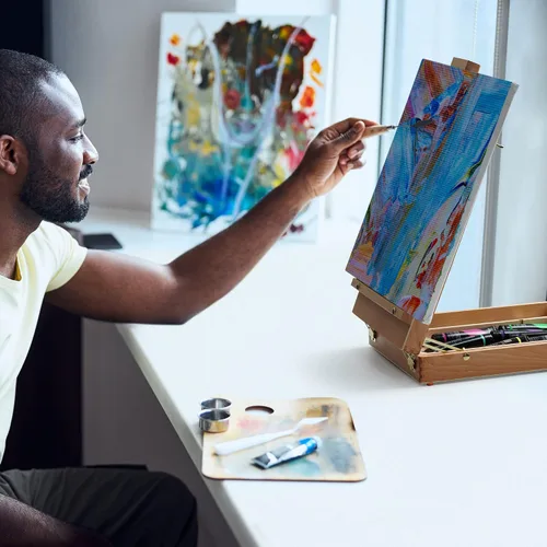 Vista 6 de ARTIFY Caballete de mesa ajustable de haya para pintar, caballete de caja de bocetos de madera, caballete de artista de escritorio para dibujar