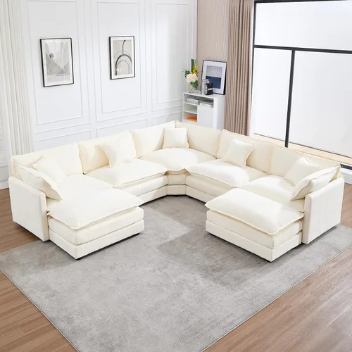 Vista 9 de Sofá modular de gran tamaño, sofá grande en forma de U con asiento profundo, sofás de nube de felpilla para sala de estar, sofá modular convertible