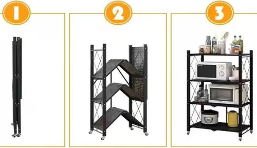 Vista 3 de Estantería plegable de 4 niveles para garaje, estante de almacenamiento de metal, estante organizador de origami, estante organizador de acero