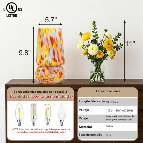 Vista 2 de Lámpara de mesa de cristal de seta de 9.8 ″, lámpara de mesa moderna Confeti Pastel