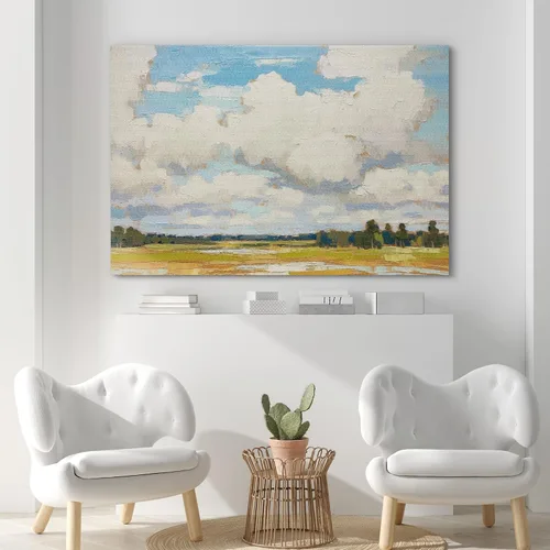 Vista 2 de SIGNFORD Lienzo impreso para pared, cielo nublado, bosque verde, prado, naturaleza, desierto, ilustraciones florales botánicas, arte moderno