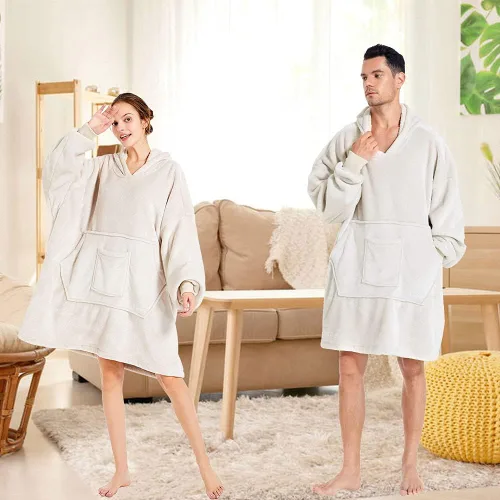 Vista 7 de REDESS Blanket Hoodie Sweatshirt, Wearable Blanket Oversized Sherpa Hoodie Beige