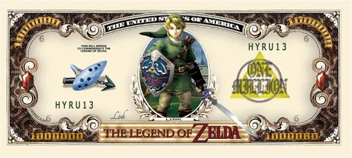 Vista 2 de Leyenda de Zelda Billete de un millón de dólares en titular de moneda de grado coleccionista