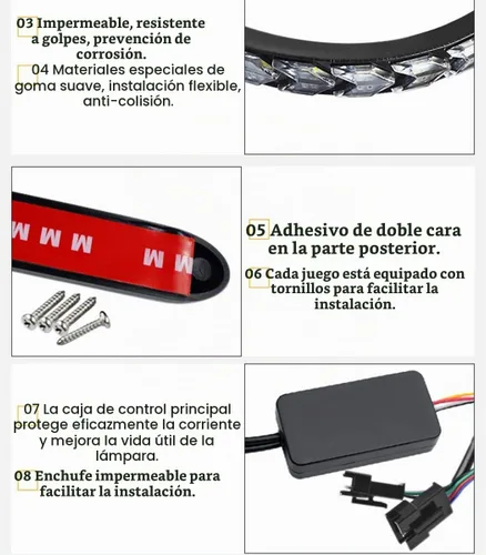 Vista 6 de SOCAL-LED LIGHTING Tiras LED DRL de Flecha con Función de Giro 10" (25cm) 12V, Luces de Giro Intermitentes Secuenciales de Doble Color Ámbar Blanco