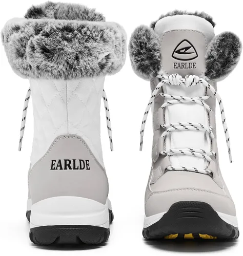 Vista 4 de EARLDE Botas de nieve para mujer con cordones impermeables a media pantorrilla, suela de goma para invierno