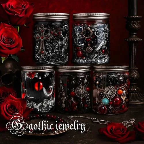 Vista 3 de SMUOBT Gothic Mystery Jewelry Jar, Random Goth Jewelry Set for Women Negro rojo