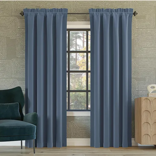 Vista 15 de Sun Zero Oslo Panel de cortina de calidad de teatro con bolsillo para varilla totalmente opaca, 52 x 63 pulgadas, negro