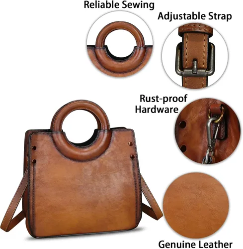 Vista 6 de Bolsos de cuero genuino para mujer, bolso de mensajero de moda vintage de cuero real, bolso de hombro, bolso cruzado