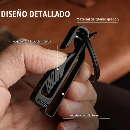 Vista 2 de FEGVE TC4 - Llavero de titanio para cinturón, llavero extraíble Negro - Bk1