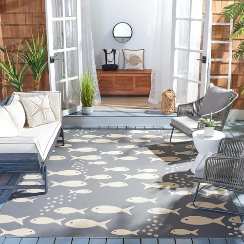 Vista 25 de SAFAVIEH Alfombra lavable para exteriores, colección Patio de 2.3 x 12 pies, color azul y beige, no desprende pelusa y fácil de limpiar, ideal