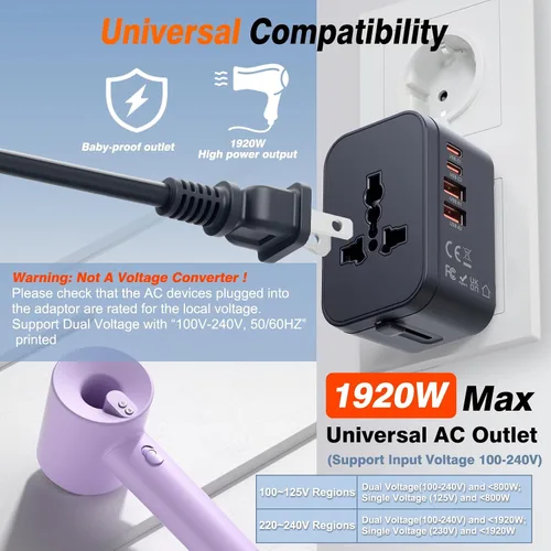 Vista 7 de Adaptador de viaje universal Cargador rápido Adaptador de enchufe en todo