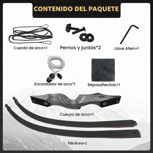 Vista 2 de Obert Arco Original de Cazar Negro Desmontable Recurvo de 60 Pulgadas con Miembros de Núcleo de Bambú para Tiro con Arco de Caza y Práctica