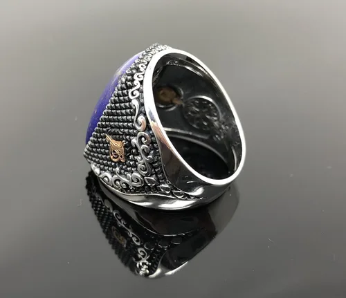 Vista 5 de KAR Anillo único de plata de ley 925 con piedra de lapislázuli, otomano, para hombre, talla K53B