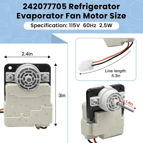 Vista 2 de AMI PARTS 242077702 242077705 Motor de ventilador evaporador Compatible con Frigi.daire Ken.More CROS.Ley Reemplaza FDQC18EL4F 242077701 5304514392