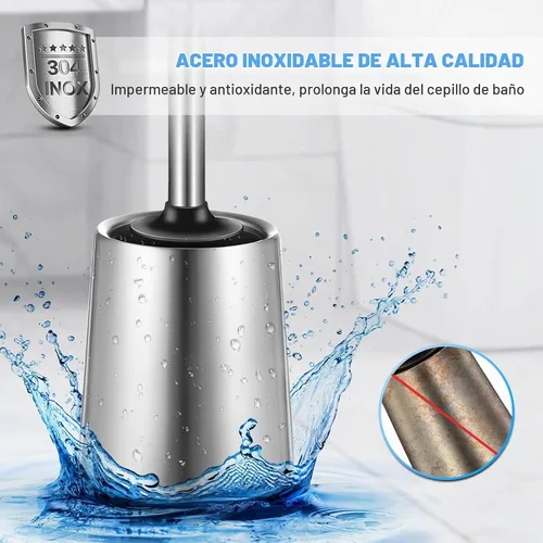 Vista 2 de HAMITOR Juego de 2 cepillos para inodoro: 2 unidades de silicona de acero inoxidable para limpieza profunda de inodoro para baño - Accesorios