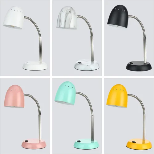 Vista 6 de Lámpara de mesa de diseños simples para cuidar los ojos, lámpara de escritorio básica de metal LED E26 con cuello de ganso flexible, lámpara
