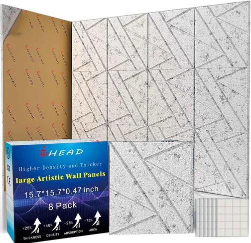 Vista 39 de Paneles Acústicos de Pared Grandes 47.2"x23.6"x1.57" Paquete de 4, Paneles de Prueba de Sonido DIY 3D con Ondas para Paredes, Paneles de Pared