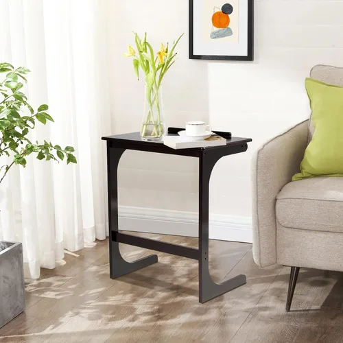 Vista 9 de Mesa auxiliar de bambú para sofá, mesa de TV ajustable en forma de C con mesa ajustable de 7 ángulos y tapón, escritorio portátil para computadora
