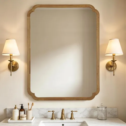 Vista 48 de Espejos de Baño de Madera para Montar en la Pared, 16" x 20" Marco de Madera Rústica Espejos de Pared Decorativos para Sala de Estar o Dormitorio