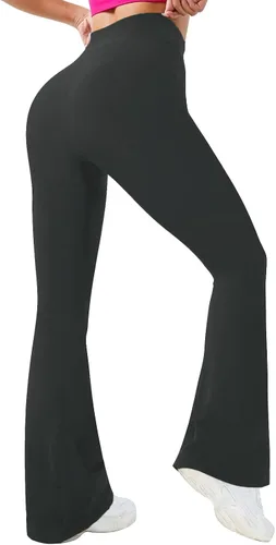 Vista 2 de Vertvie Leggings acampanados para mujer, pantalones de yoga de cintura alta cruzada en V, pantalones deportivos sin costuras