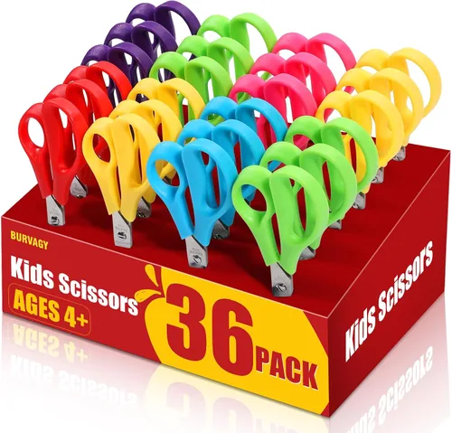 Vista 10 de BURVAGY 12Pack 5.5" Tijeras de seguridad pequeñas para la escuela, tijeras redondas de punta desafilada para manualidades en masa, hojas de acero
