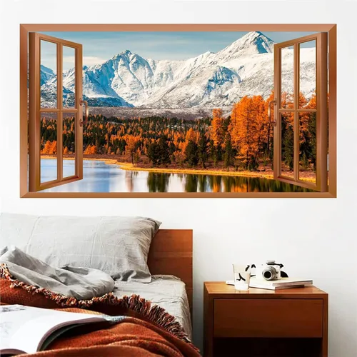 Vista 12 de Adhesivo de pared de playa 3D falso para ventanas, calcomanías de pared de paisaje marino de playa, calcomanías extraíbles 3D para paredes de Blue