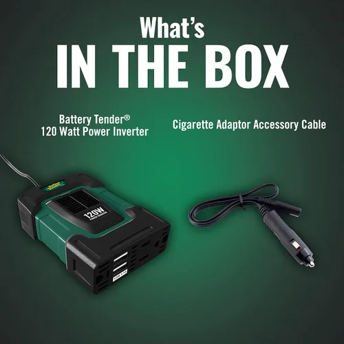 Vista 4 de Battery Tender Inversor de corriente de 120 vatios, inversor de coche de 12 voltios CC a 115 voltios de CA con adaptador de coche USB dual de 5