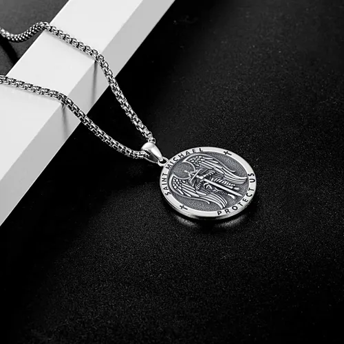 Vista 8 de Aniu Collar de plata de ley S925, San Miguel, San Cristóbal, San Benito, San Juda, Crucifijo de Jesús, San Uriel, Arcángel Rafael, San Patricio, San