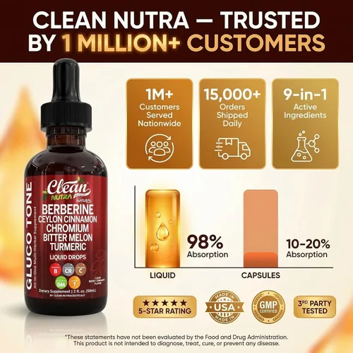Vista 8 de Clean Nutra Berberine con suplemento de canela de Ceilán gotas líquidas + extracto de melón amargo, glucomanano, gimnasia, cromo, cúrcuma, panax