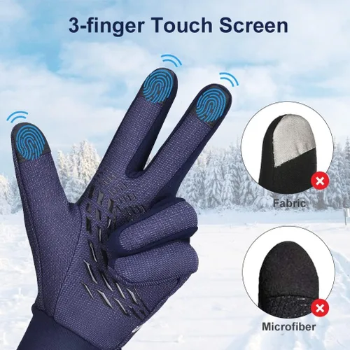 Vista 3 de Guantes de invierno para hombres y mujeres, para pantalla táctil para clima frío, antideslizantes, guantes cálidos con forro térmico de punto suave