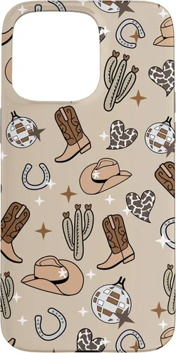 Vista 31 de Cowboy Hat & Boot & Disco Ball Pattern Brown Cowgirl Case for iPhone 17