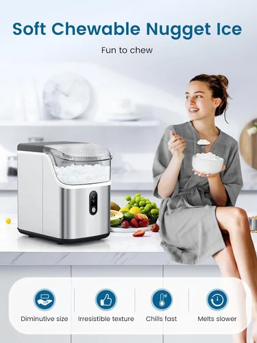 Vista 12 de COWSAR Nugget Ice Makers - Máquinas de hielo de nuggets para encimera, hielo suave masticable en pellets, con función de limpieza automática, 35