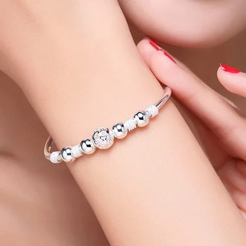 Vista 2 de Pulsera giratoria de cuentas de plata de ley 925 para mujer, para ansiedad, descomprimir libremente, herramientas abiertas, inspiraciones