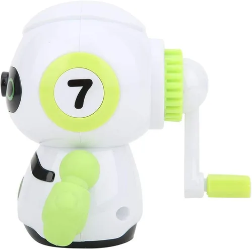 Vista 5 de Sacapuntas robot verde, sacapuntas manual, sacapuntas de mano de larga duración, mano de obra fina, suministros escolares, sacapuntas