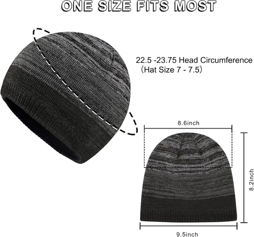Vista 3 de OMECHY Gorros de punto cálidos de invierno para hombre, diseño de calavera lisa, gorro de punto tobogán