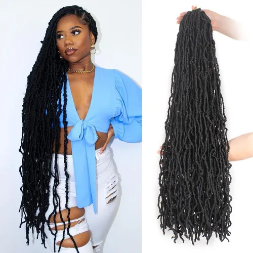 Vista 15 de Leeven Nuevas Trenzas de Ganchillo de Cabello con Locs Falsos Suaves de 24 Pulgadas de Largo Locs de Diosa Desgastados 6 Paquetes Negro Natural